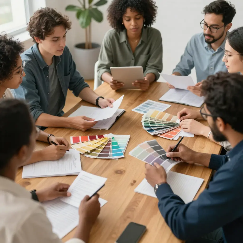 Design consultation meeting with colour samples